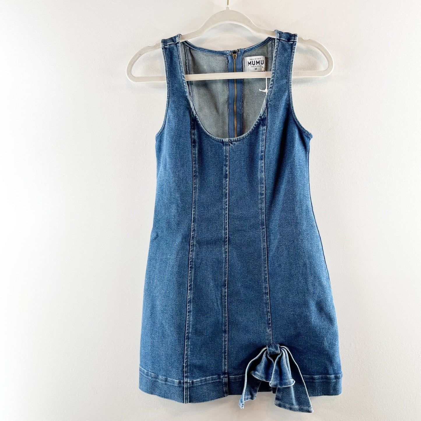 Show Me Your Mumu Bridgeport Bow Denim Mini Dress Blue Jean Baby Medium