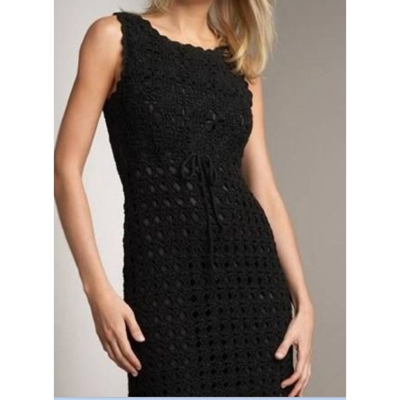 Diane Von Furstenberg Sleeveless Crochet Knit Pencil Mini Dress Black Small