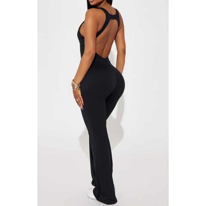 Fashion Nova Let's Get Active Sleeveless Flare Jumpsuit Black Medium