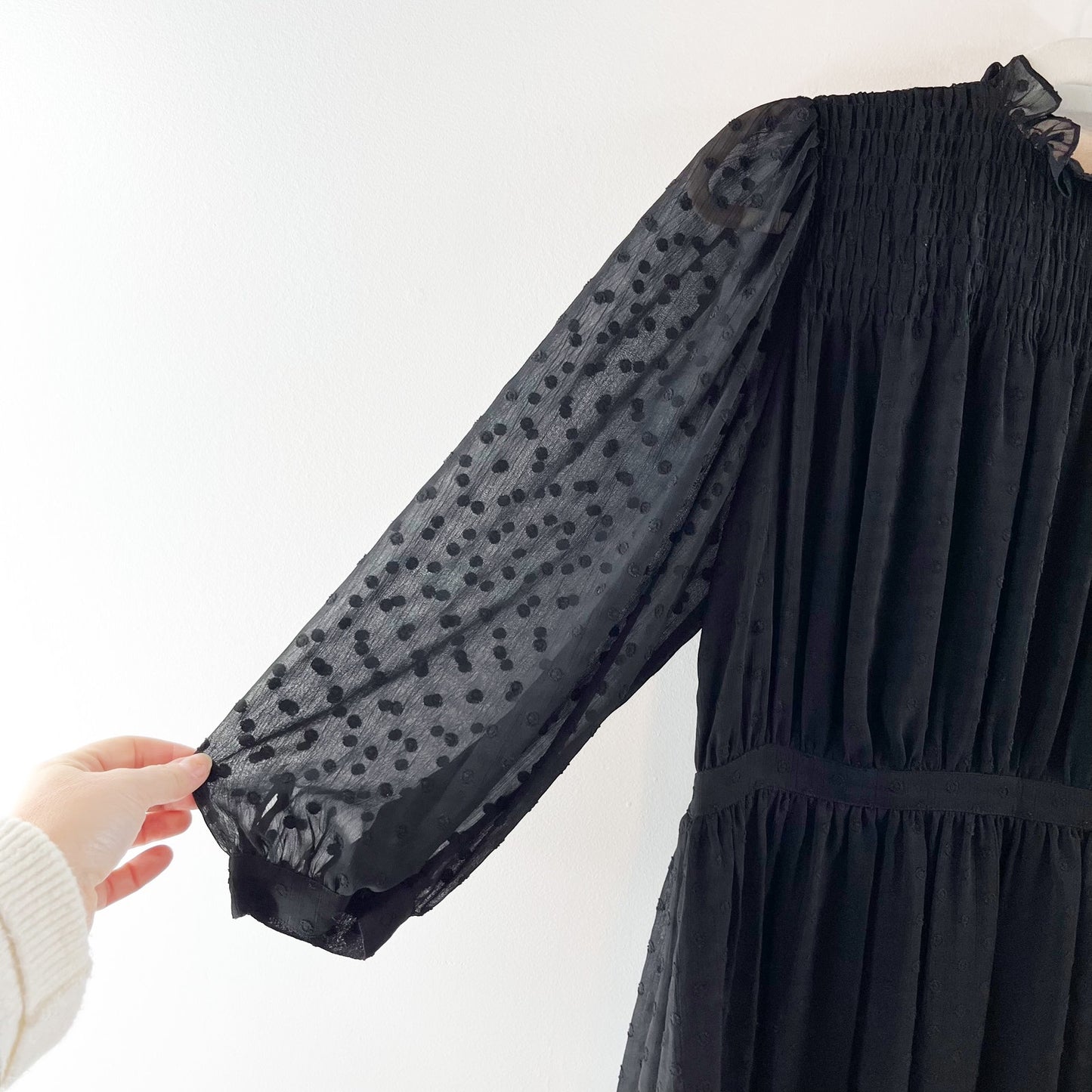 Rebecca Taylor 3/4 Sheer Sleeves Clip Dot Mini Dress Black 8