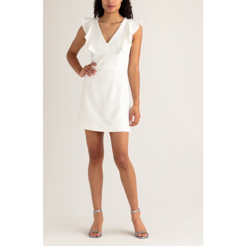 French Connection Whisper Ruffle V Neck Mini Dress White 6