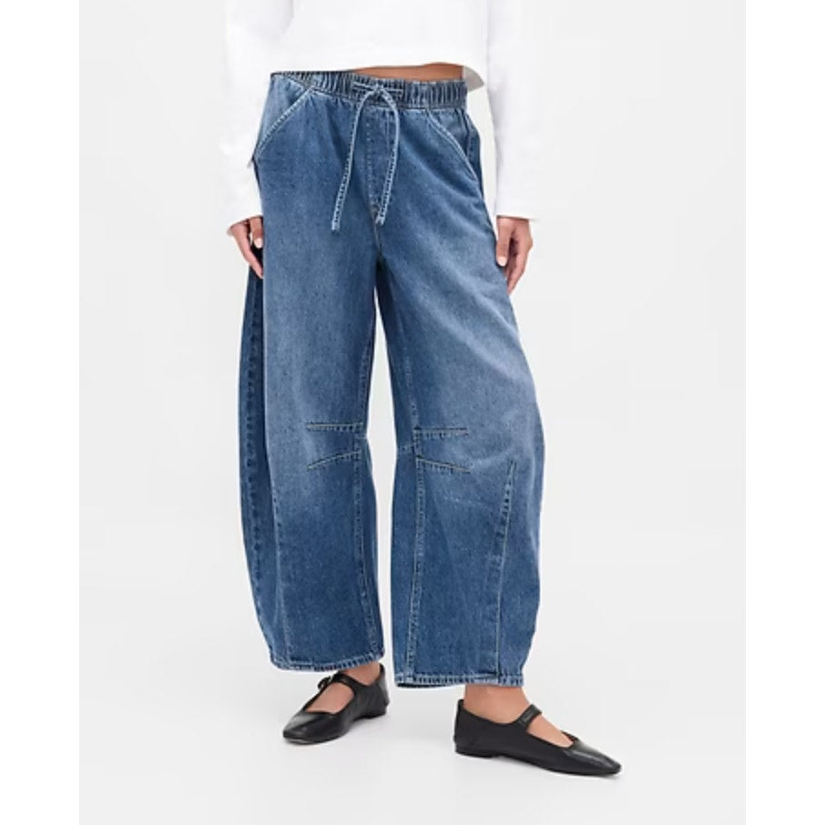 GAP Easy Pull On High Rise Elastic Waist Horseshoe Barrel Jeans Blue XXS