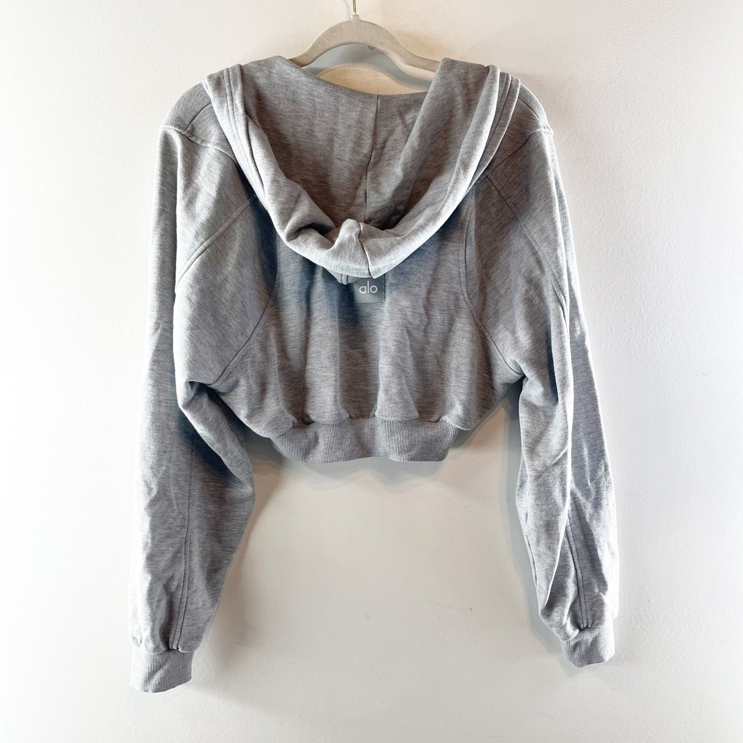 Alo Sweet Escape Full Zip Up Cropped Hoodie Sweatshirt Athletic Heather Gray XS