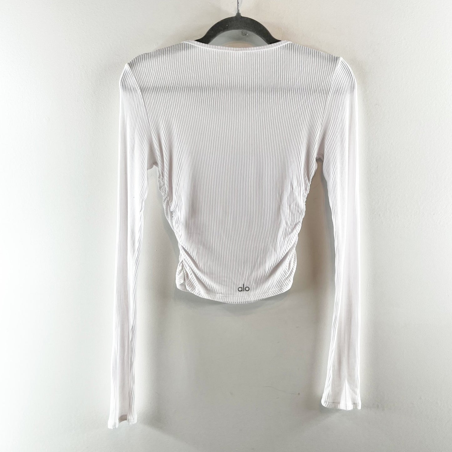 Alo Gather Long Sleeve Ribbed Ruched Top White Small