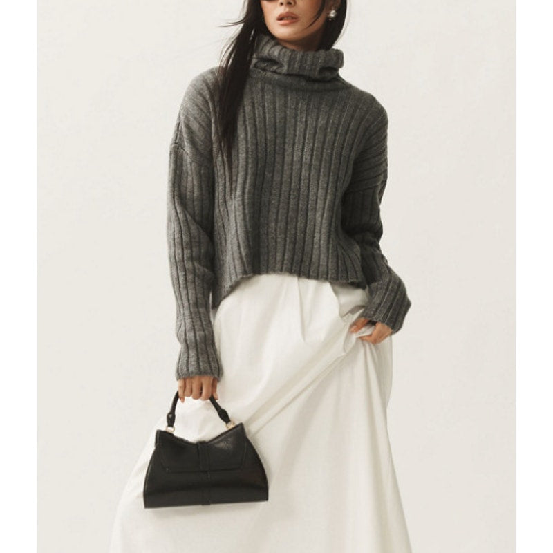 Maeve Anthropologie Long Sleeve Tie Open Bow Back Turtleneck Sweater Gray Medium