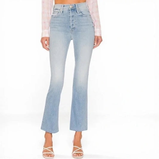 Mother The Tripper Ankle Fray Crop Boot Jeans Island Time Blue 24