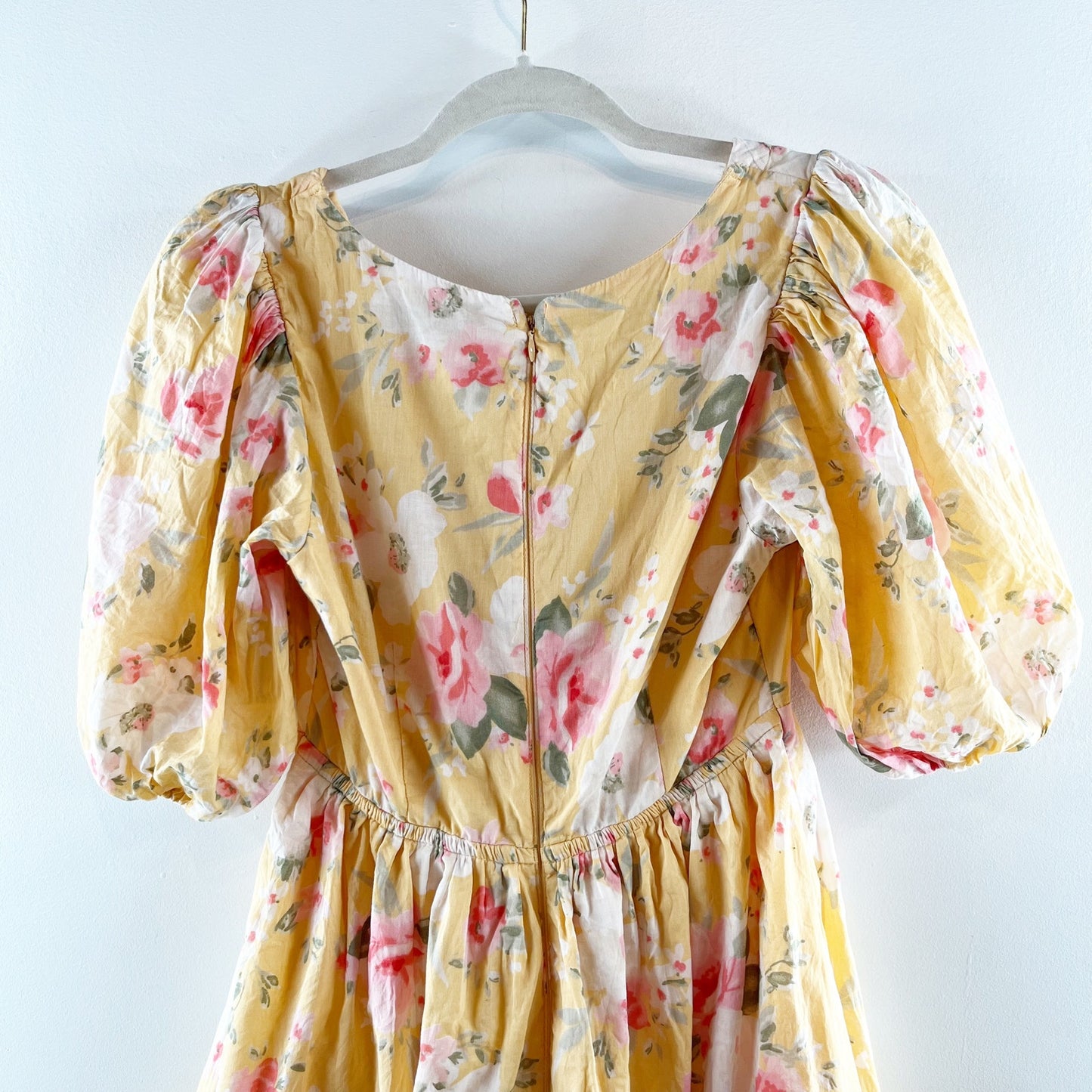 Abercrombie & Fitch Puff Short Sleeve Floral Tie Front Mini Dress Yellow XS