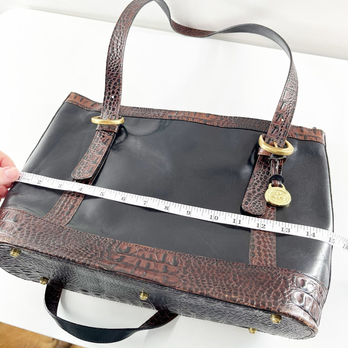 Brahmin Croc Embossed Leather Tote Handbag Purse Black Brown
