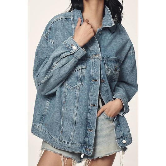 Pilcro Anthropologie The Western Denim Boyfriend Oversized Trucker Jacket XLP