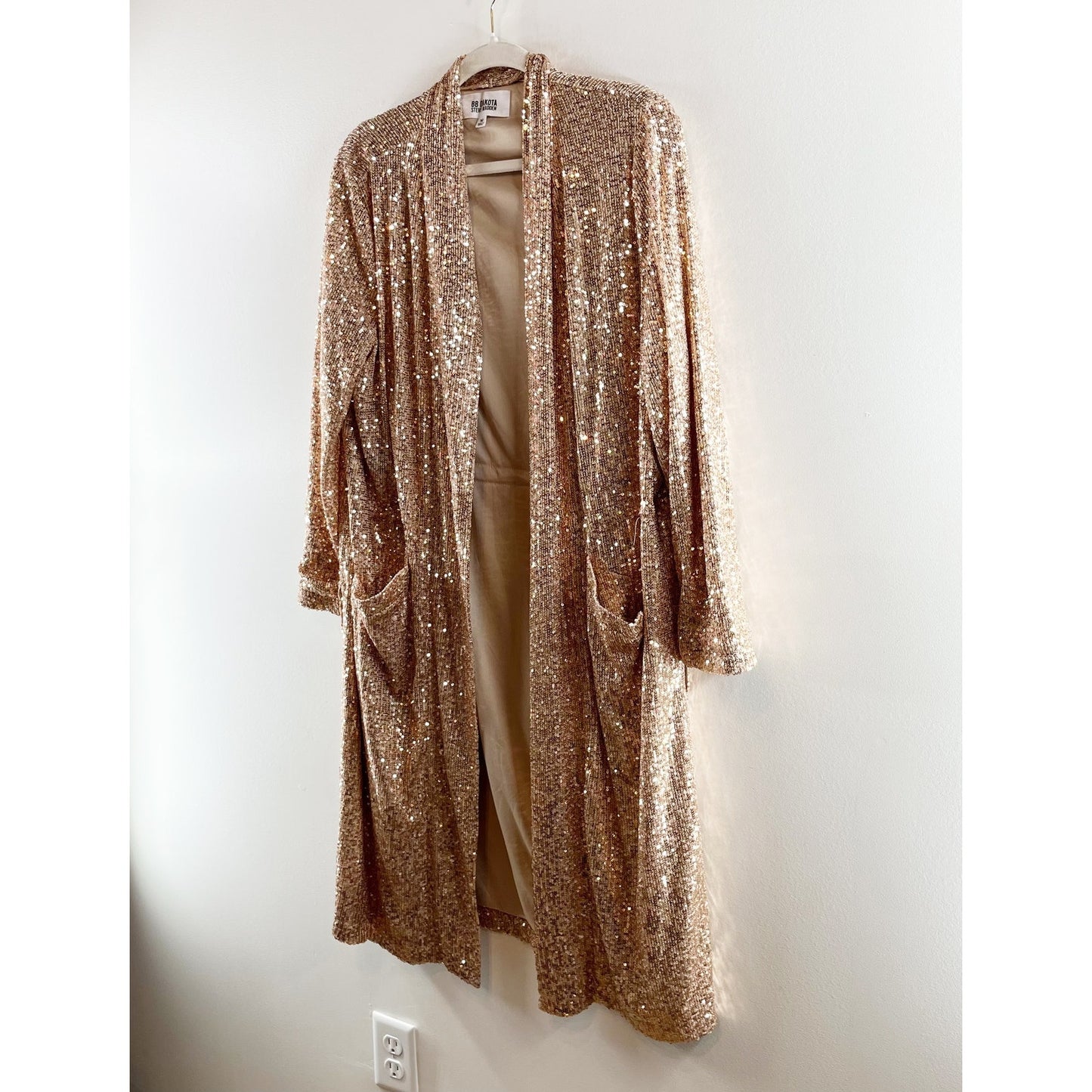 BB Dakota Steve Madden Dulcinea Sequined Duster Open Front Gold Medium