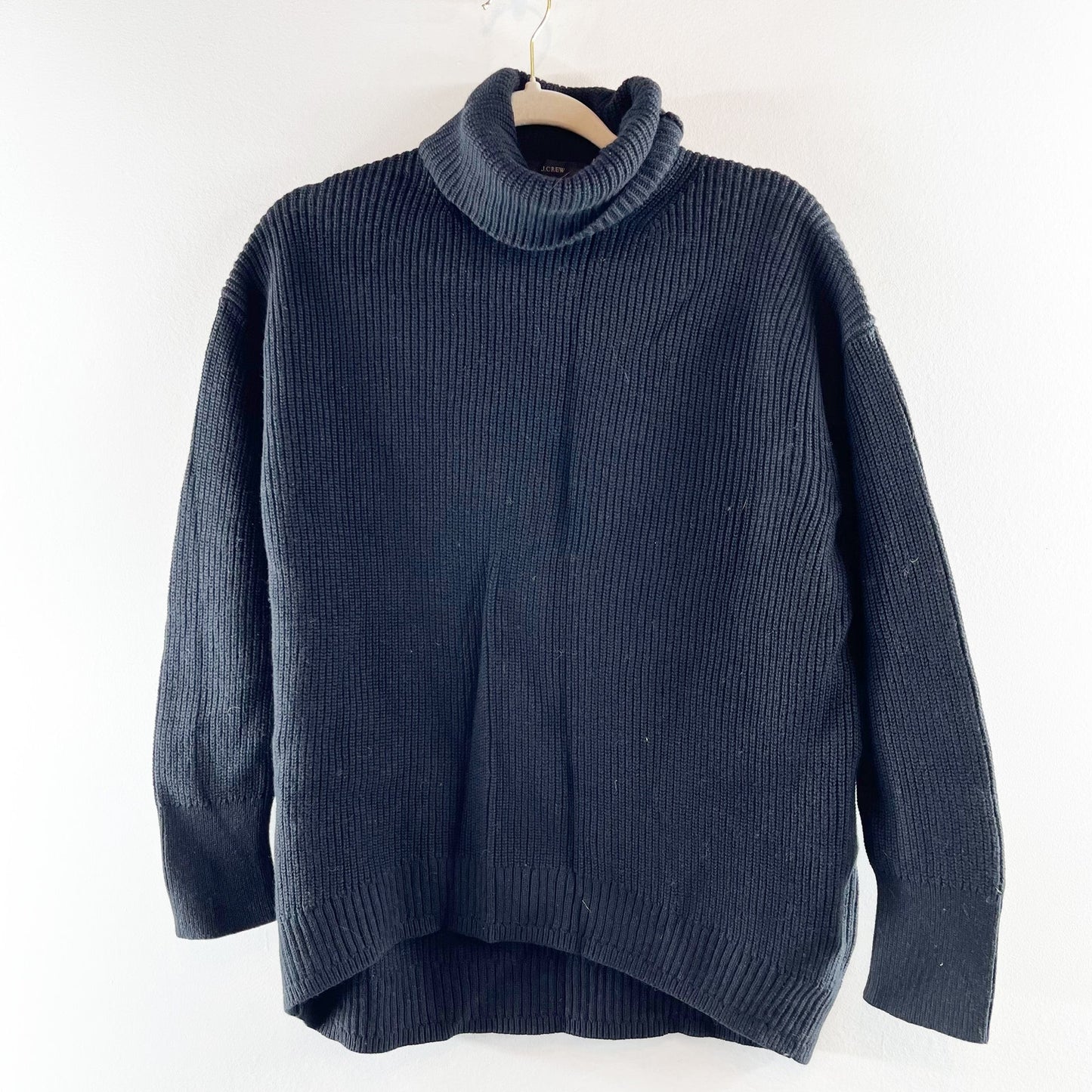 J. Crew Cotton Cashmere Ribbed Long Sleeve Turtleneck Sweater Black Small