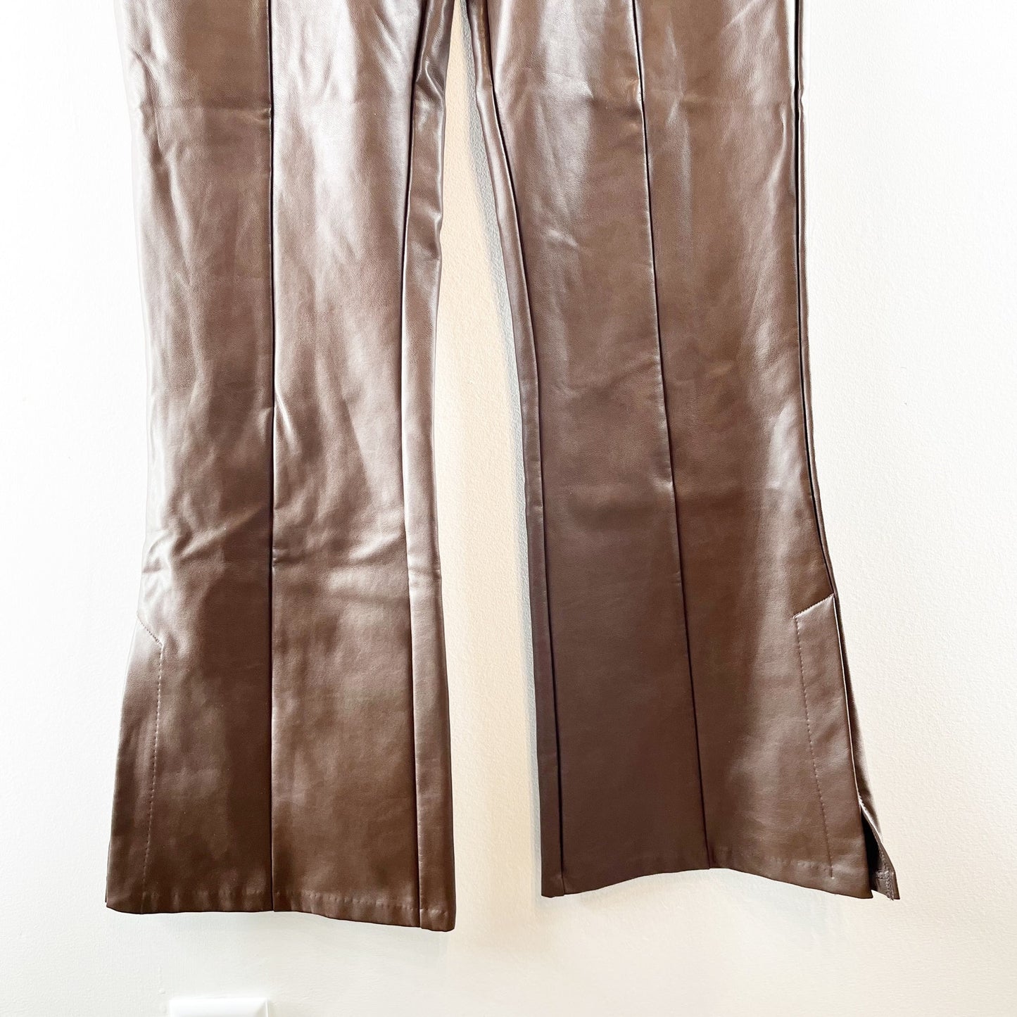 Abercrombie & Fitch Vegan Leather High Rise Pull On Flare Pants Brown Medium