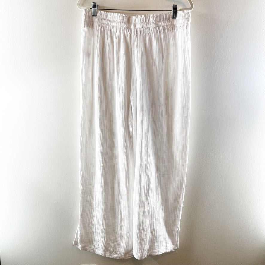 4our Dreamers Smocked Elastic Waist Gauzy Wide Leg Beach Pants White XL