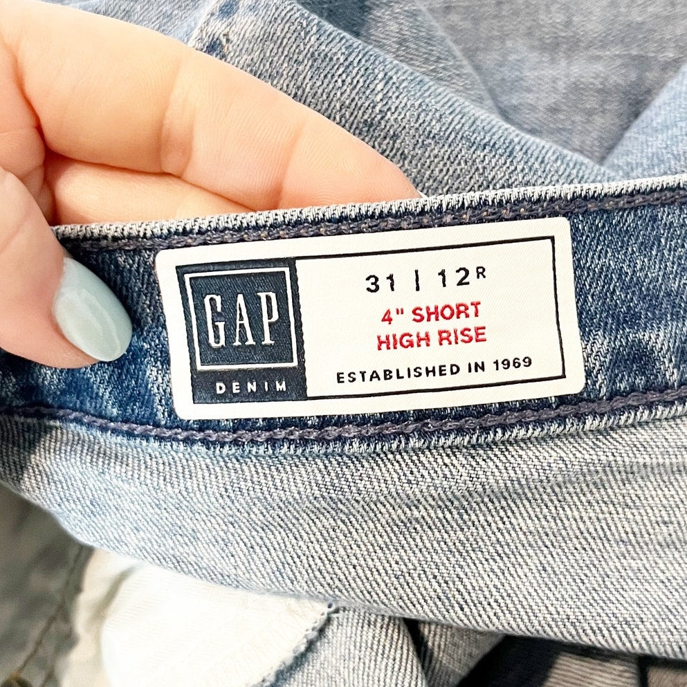 Gap Denim Button Fly High Waisted 4" Jean Short Medium Light Indigo 31 / 12