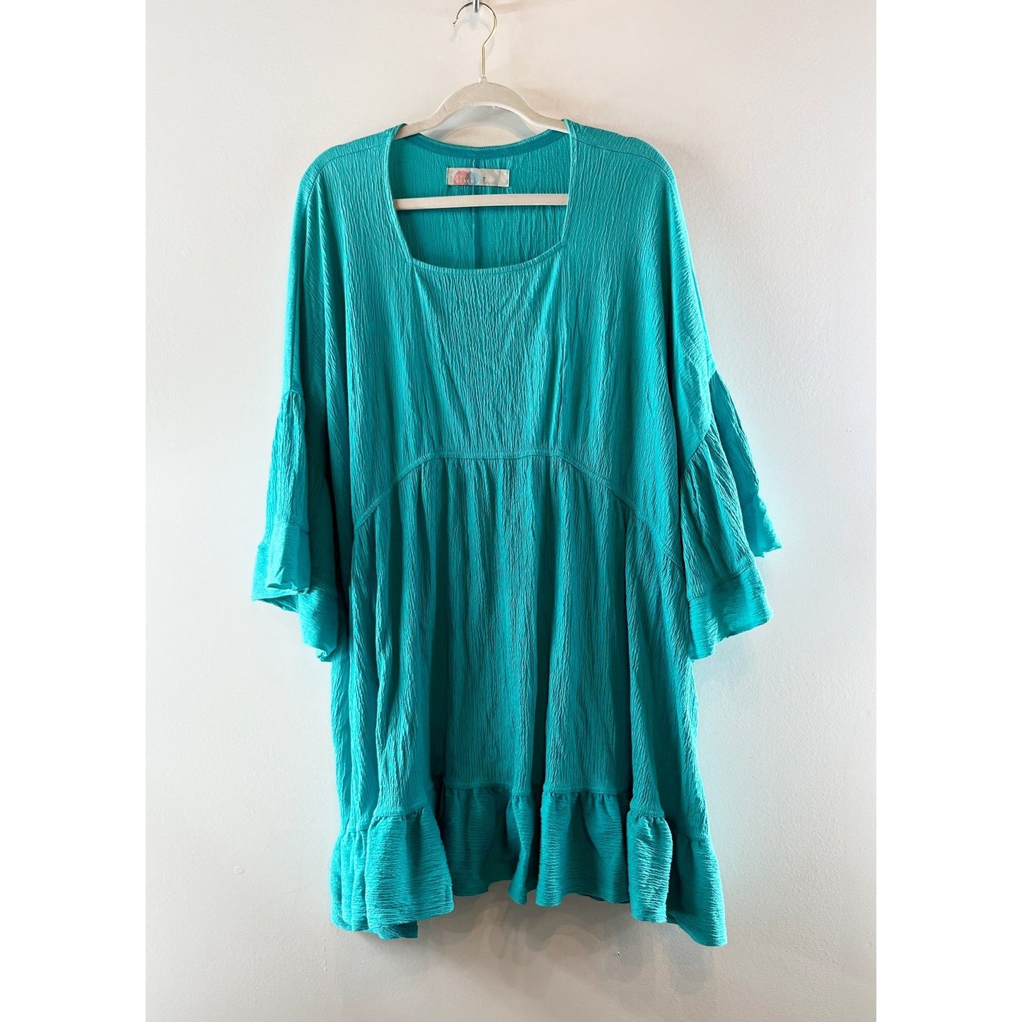 Free People Beach 3/4 Bell Flare Sleeve Babydoll Mini Dress El Mar Turquoise S