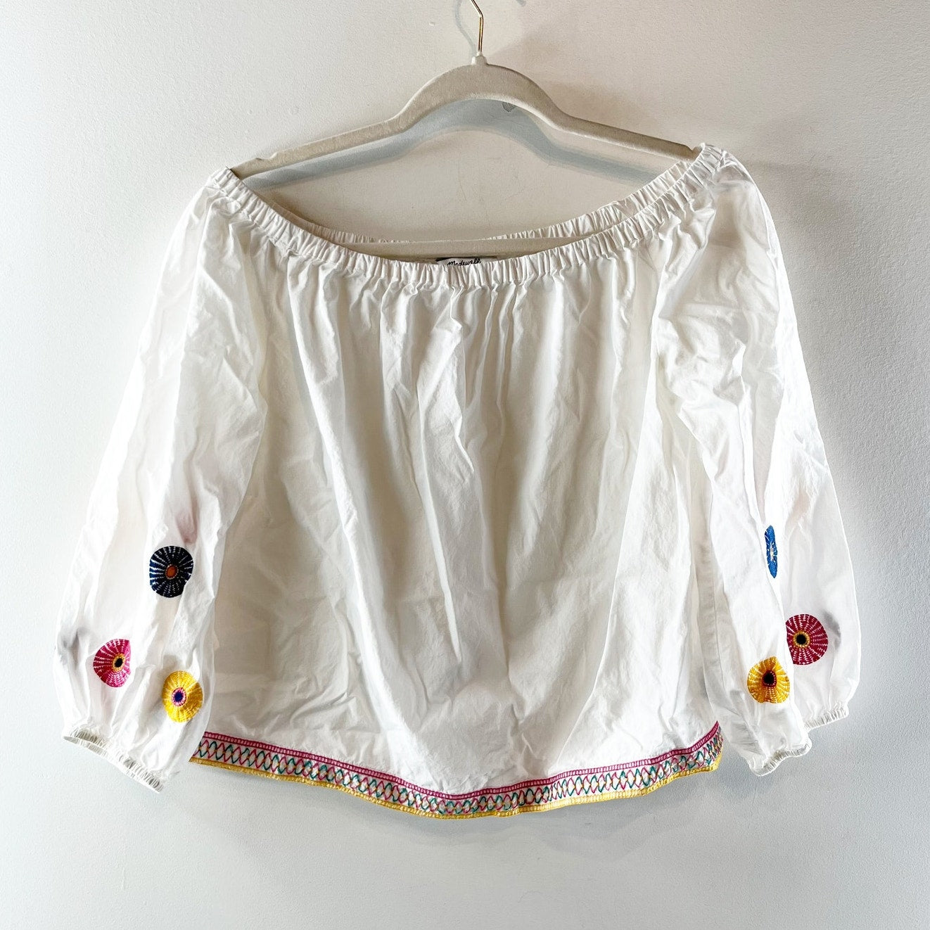 Madewell Embroidered Off The Shoulder Cotton Blouse Top White XS