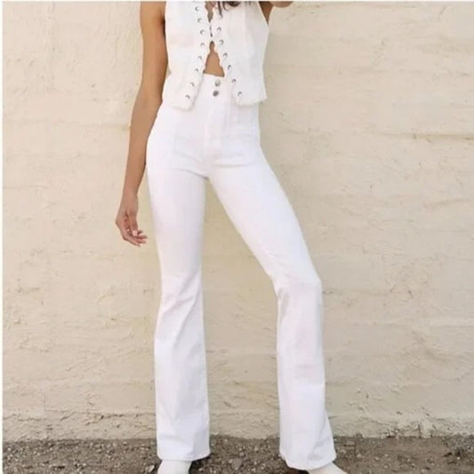 Free People We The Free High Rise Jayde Flare Bell Bottom Jeans White 31 / 12