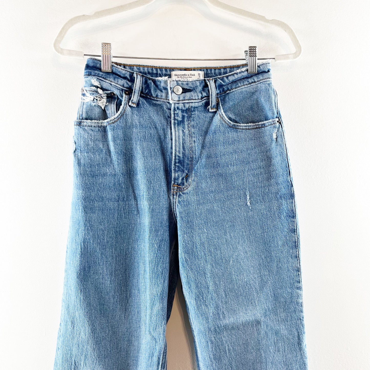 Abercrombie The '90's High Rise Relaxed Straight Leg Jeans Curve Love Blue 2