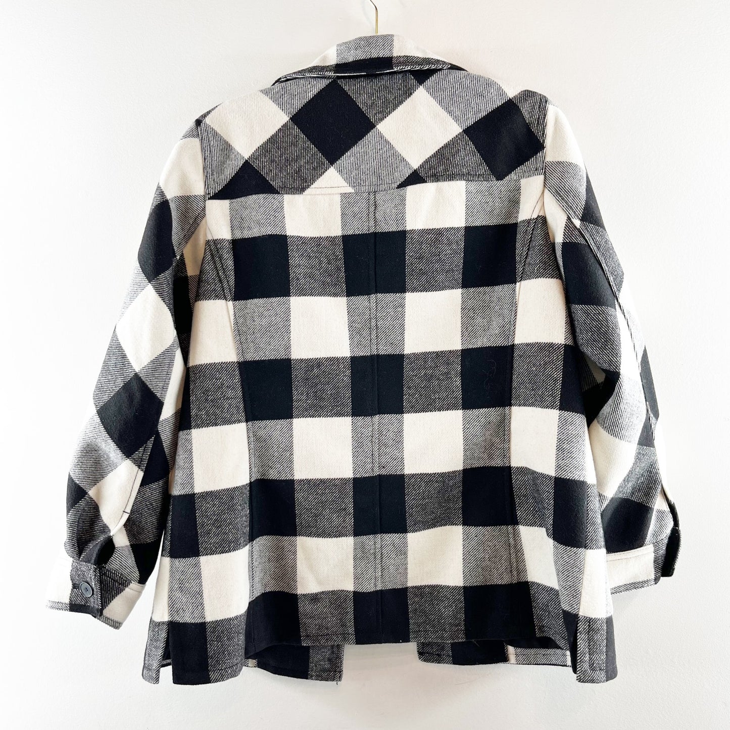 Talbots Belle Check Long Sleeve Button Up Shirt Jacket White Black Medium