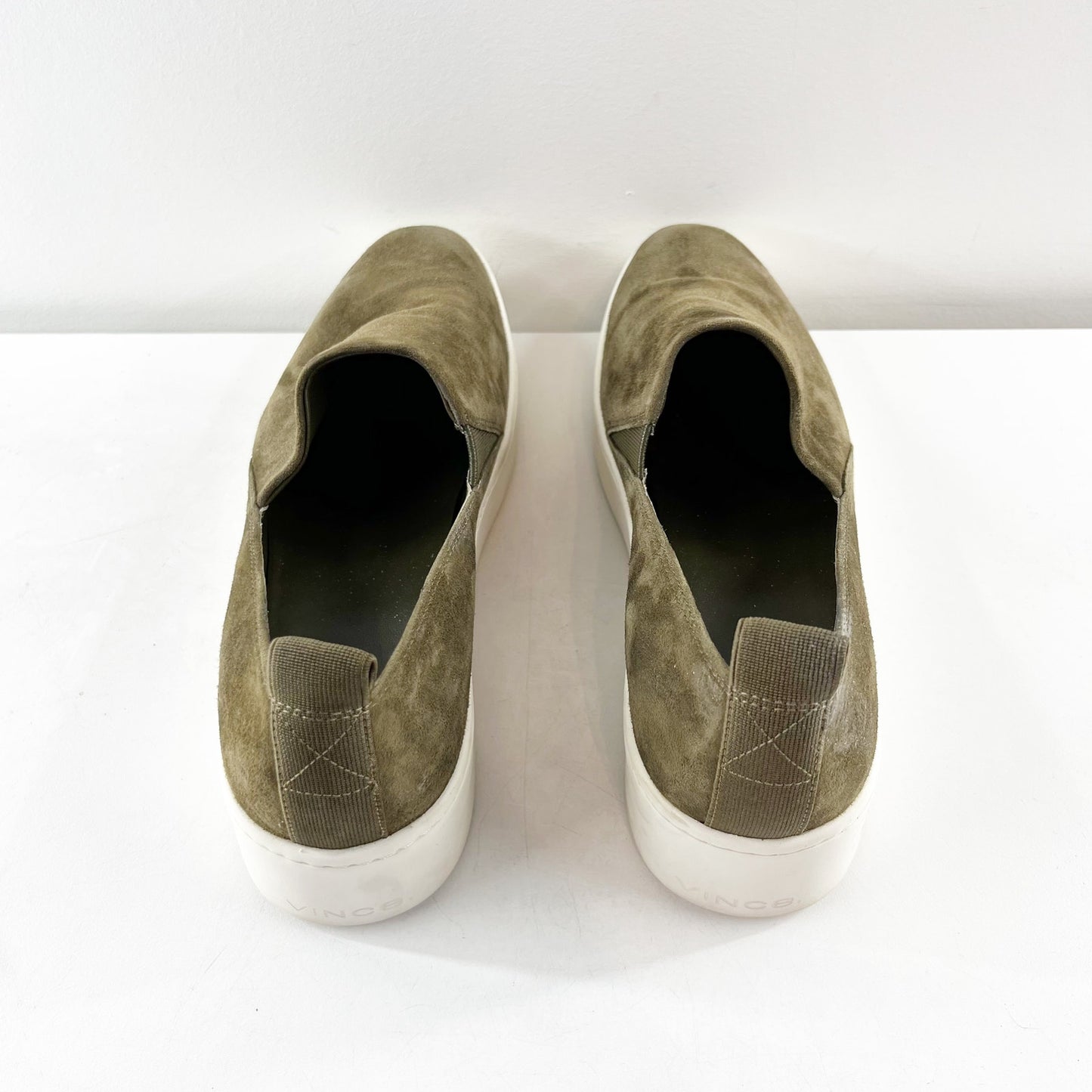 Vince Saxon Suede Slip On Platform Shoes Sneakers Green 9.5