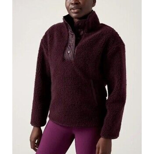 Athleta Cozy Sherpa Snap Oversized Fleece Jacket Burgundy Small