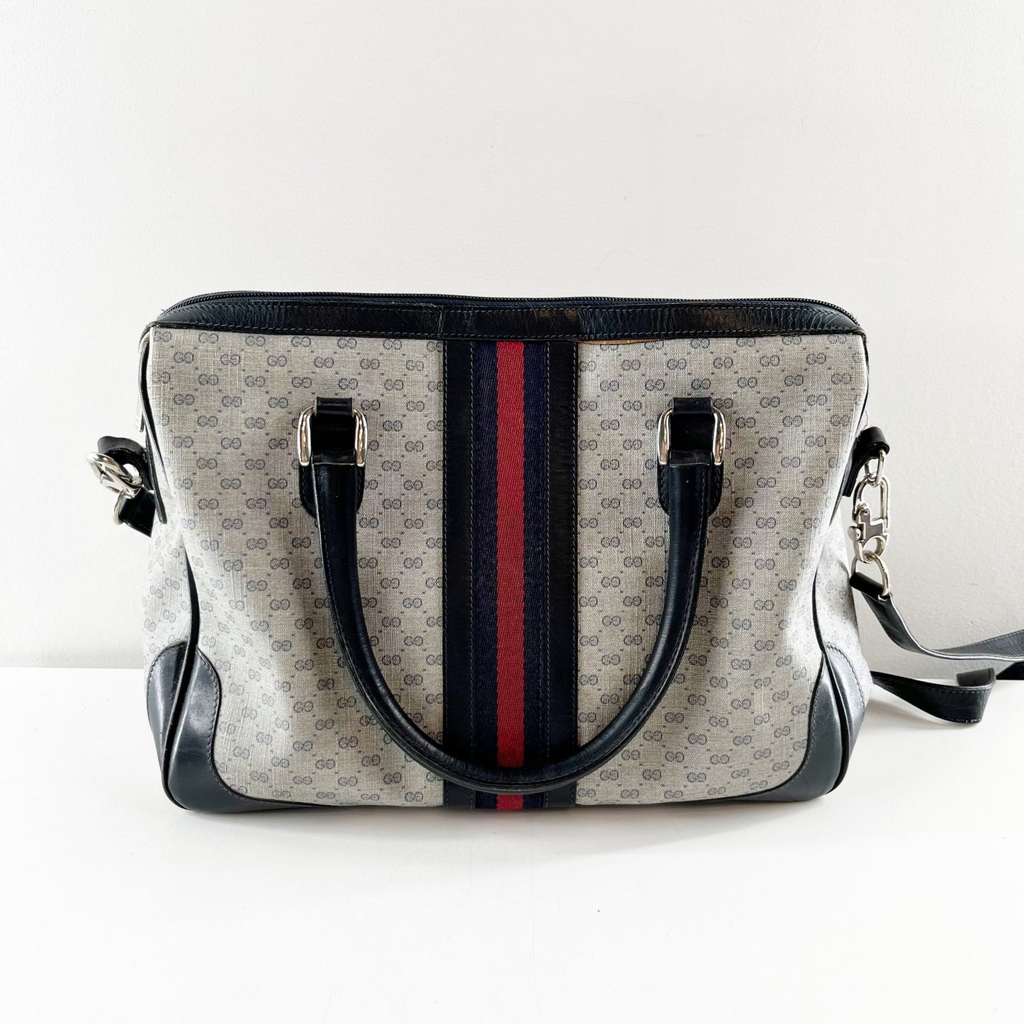 Gucci Ophidia Vintage Canvas Micro GG Monogram Messenger Bag Satchel Gray Black