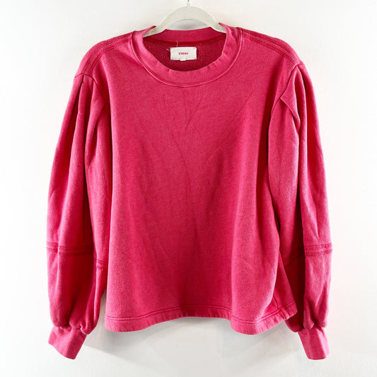 Xirena Cotton Blend Puff Sleeve Crew Neck Pullover Sweatshirt Pink Medium