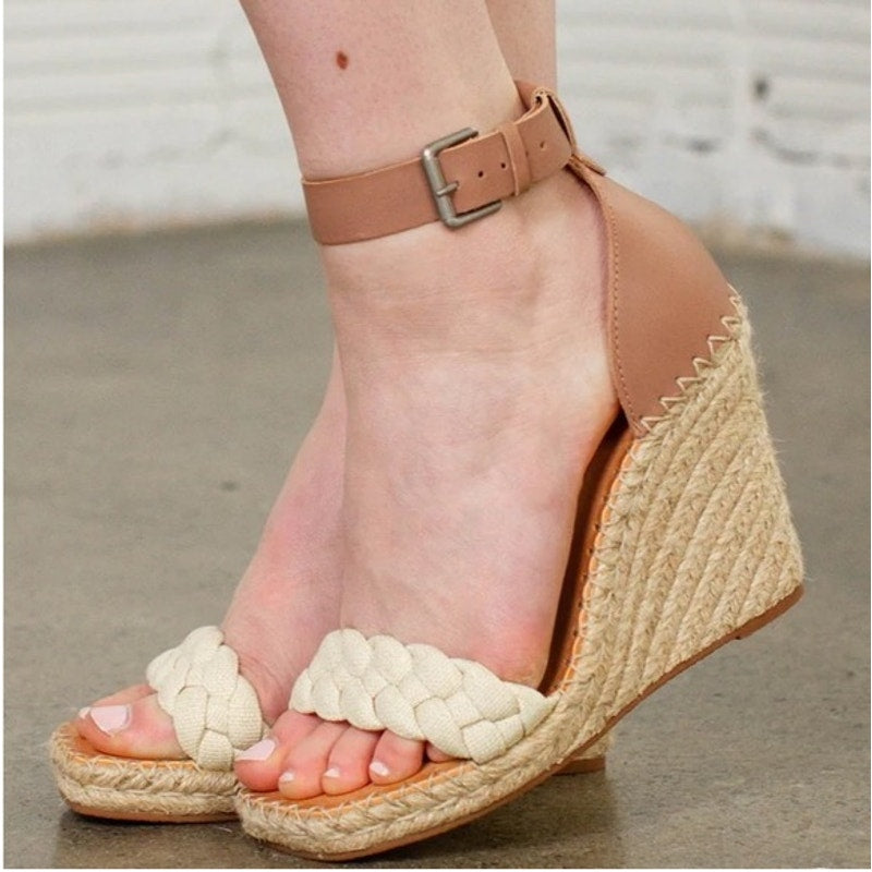 Dolce Vita Nilton Braided Platform Wedge Espadrille Sandal Sandstone Canvas 8