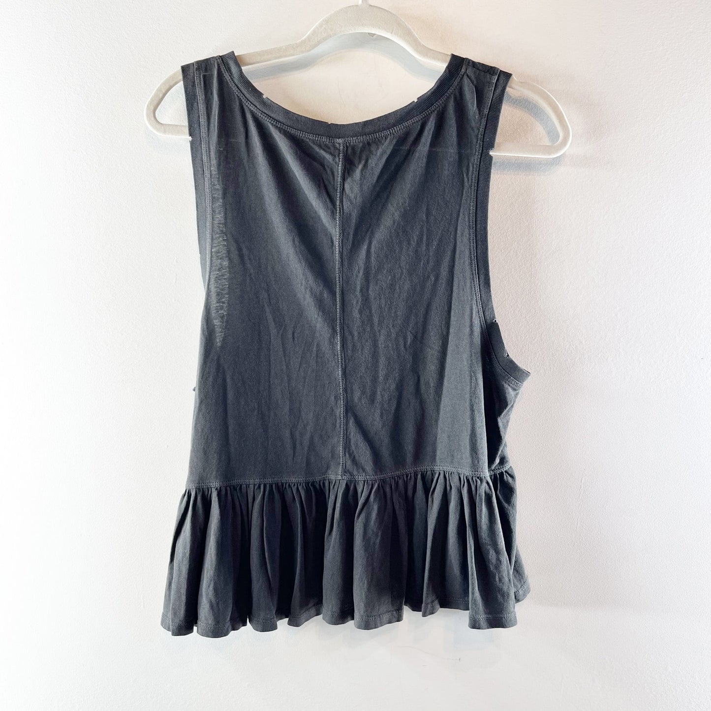 Free People Continental Sleeveless Scoopneck Peplum Tank Top Washed Black Small