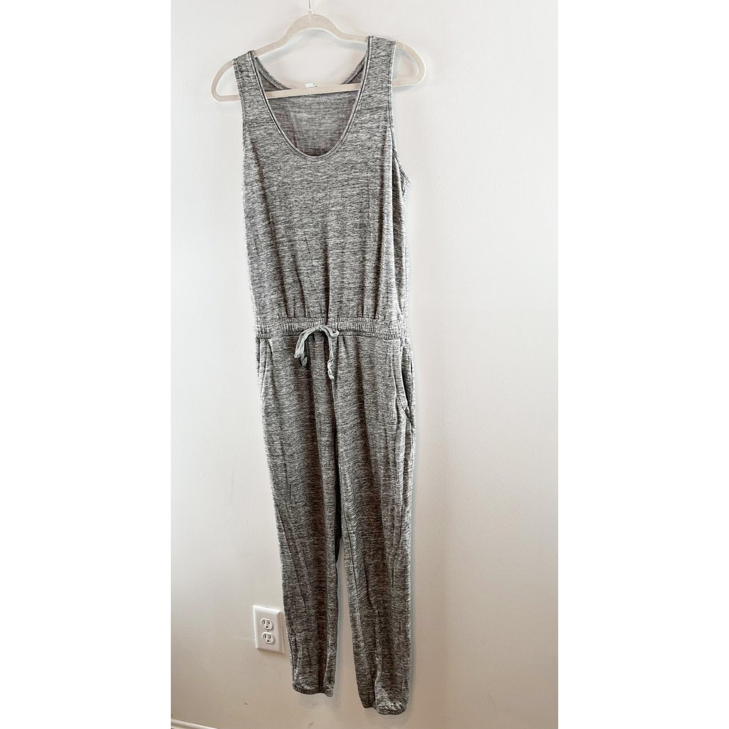 Daily Ritual Scoopneck Sleeveless Tie Waist Jogger Jumpsuit Heather Gray Medium