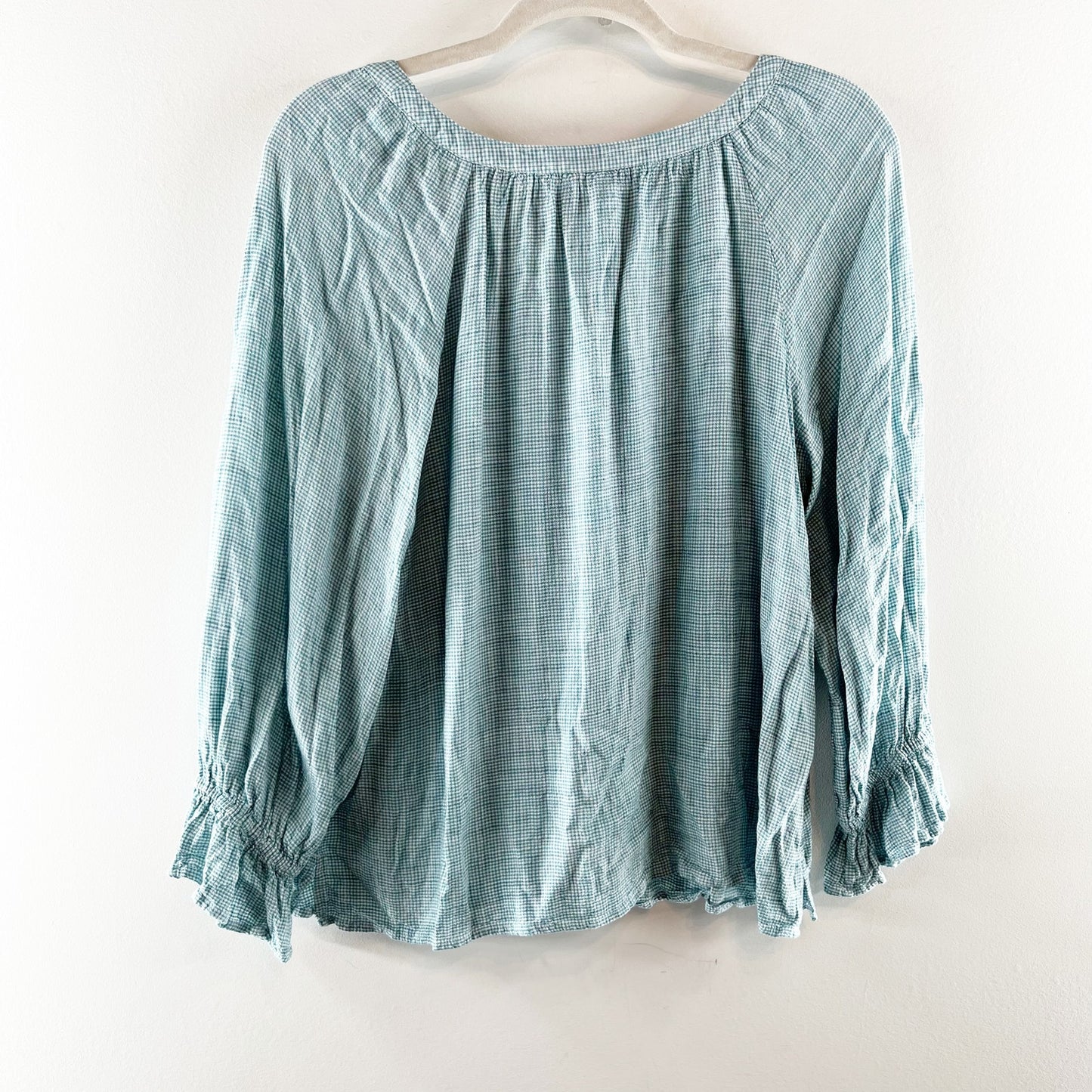 Tommy Bahama Montauk Gingham 3/4 Sleeve Blouse Top Green Large