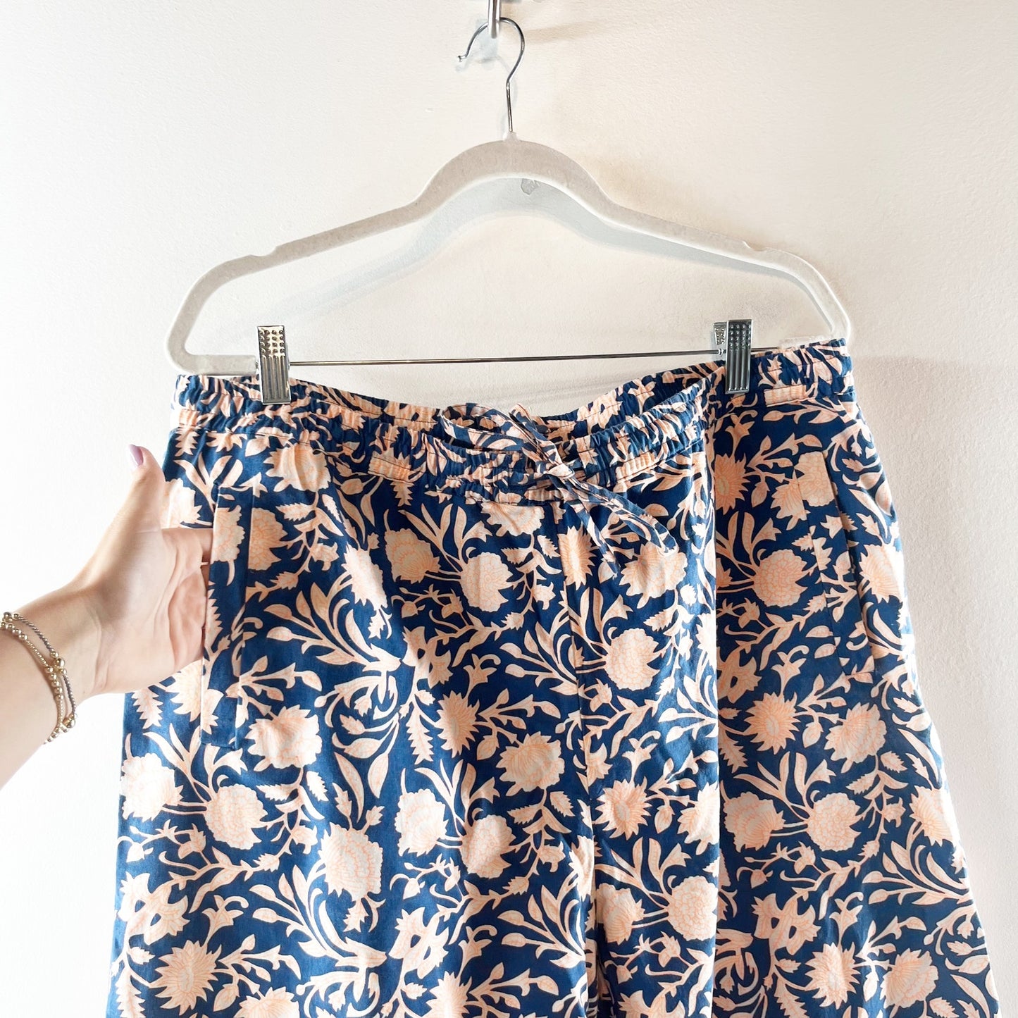 And For Good Floral Print Wide Leg Trouser Baggy High Rise Pants Blue Pink L/XL