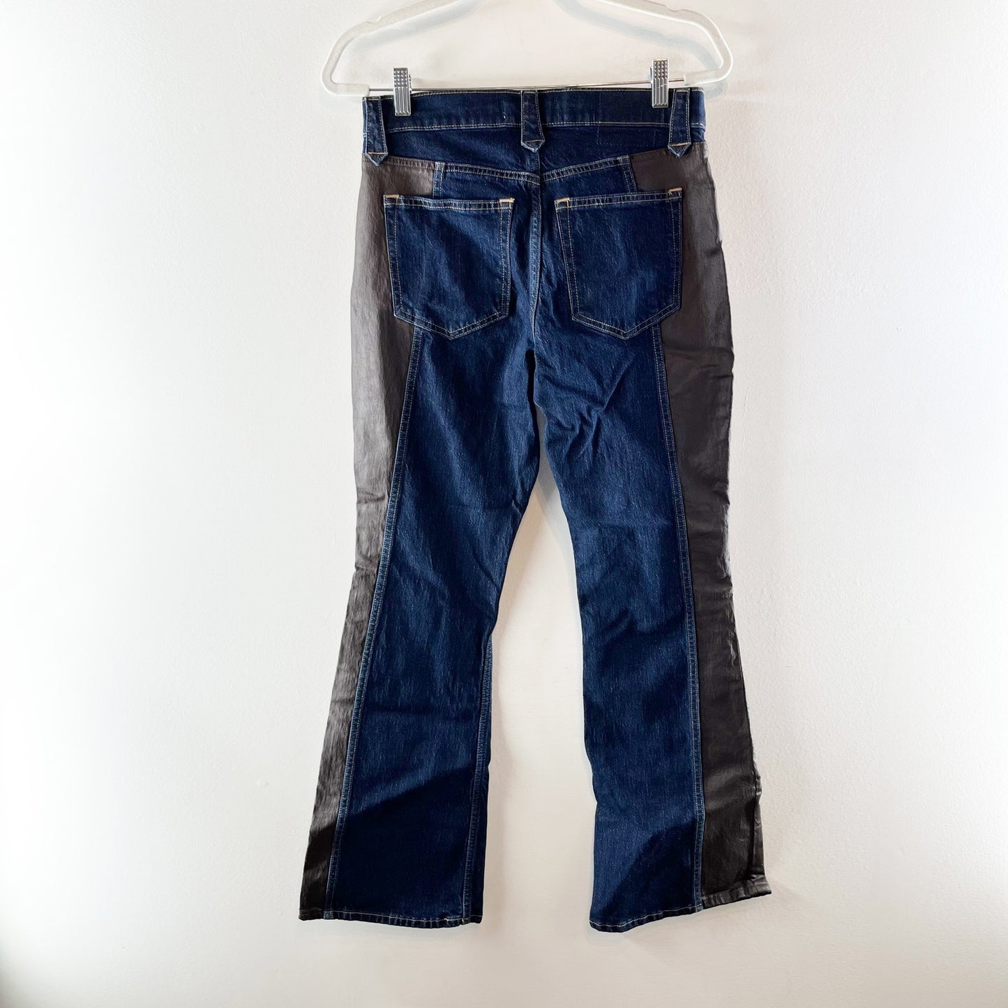 Abercrombie x Kemo Sabe High Rise Bootcut Faux Leather Two Tone Jeans Blue Brown
