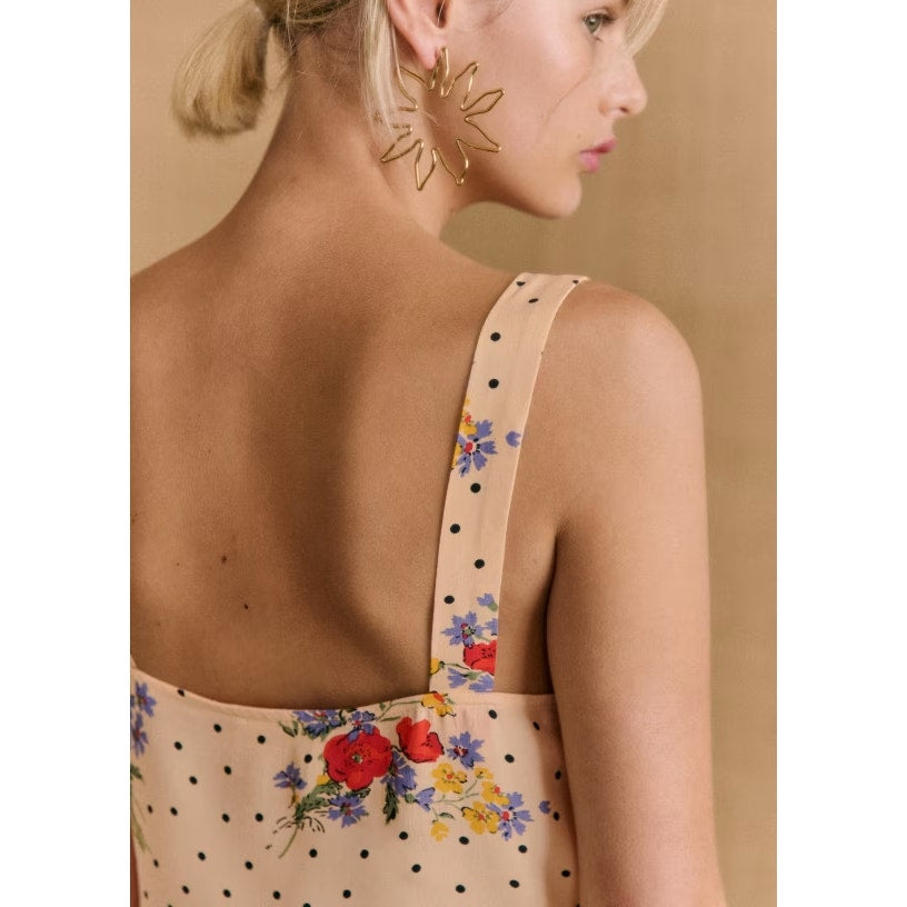Sezane Denitsa Poppy Floral Sleeveless Tie Detail Tank Top Yellow EU 36 / US 4