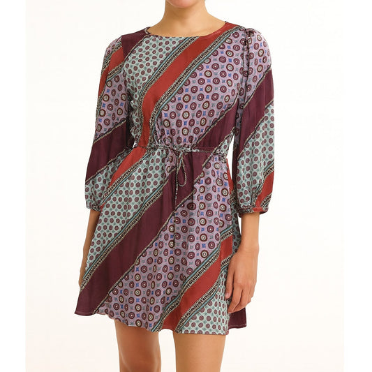 Ann Taylor 3/4 Sleeve Satin Geo Stripe Printed Mini Dress Maroon Teal Purple 6