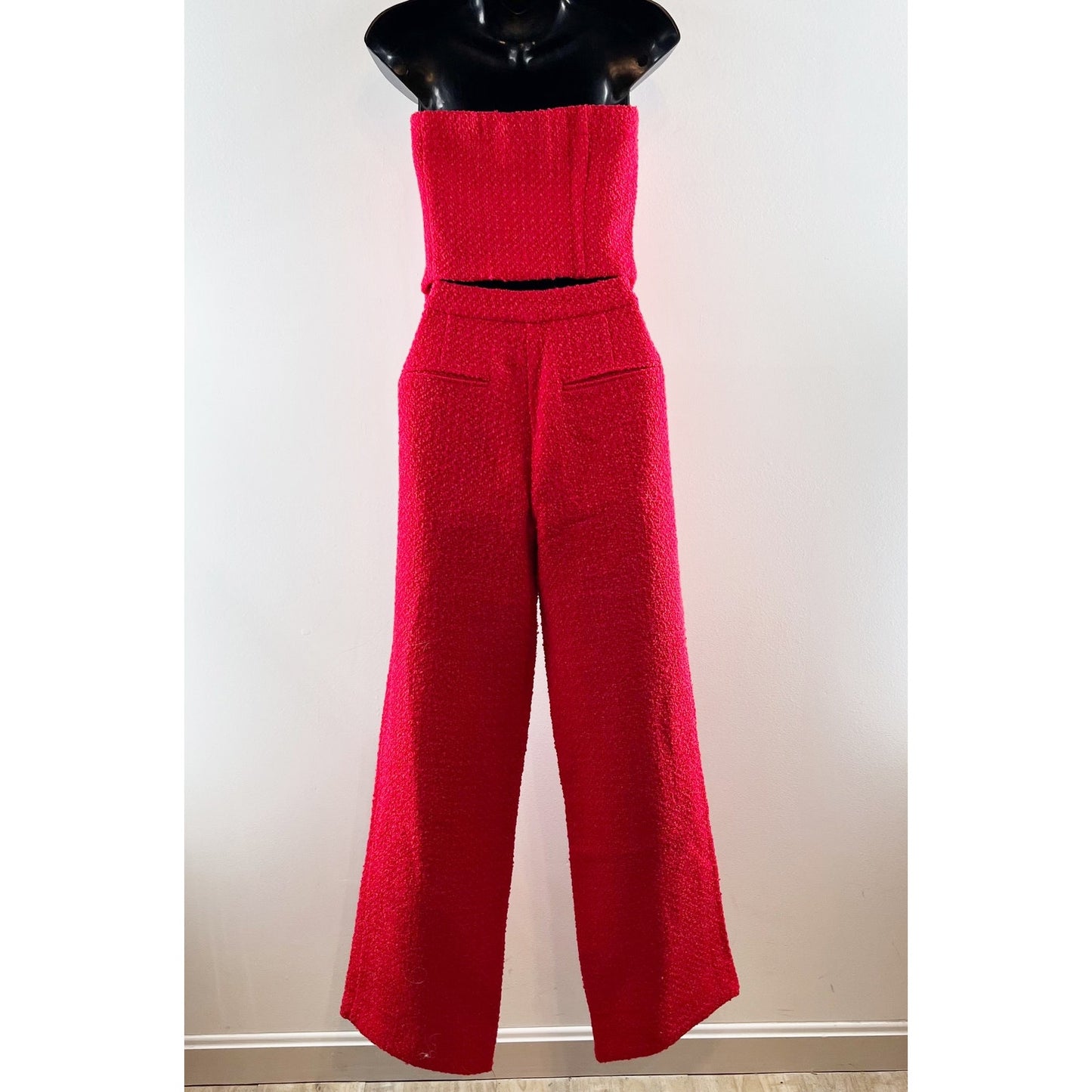 VICI Tweed Tube Top and Matching Wide Leg Pants Set Red Medium