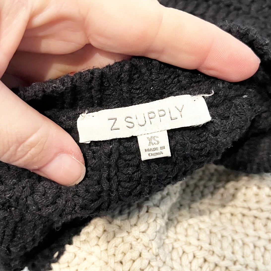 Z Supply Lyndon Color Block Crewneck Knit Sweater XS Cream Black