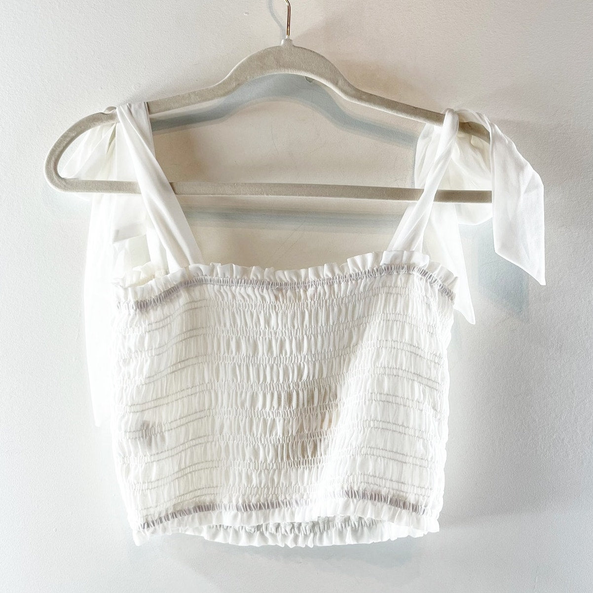 Altar'd State Tie Strap Smocked Cropped Tank Top White Small