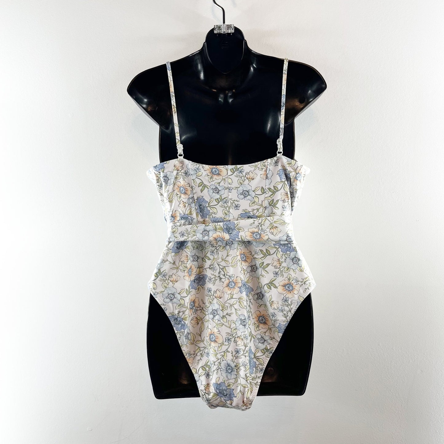 J. Crew Topstitched Floral Tie Waist One Piece Swimsuit Cream Large