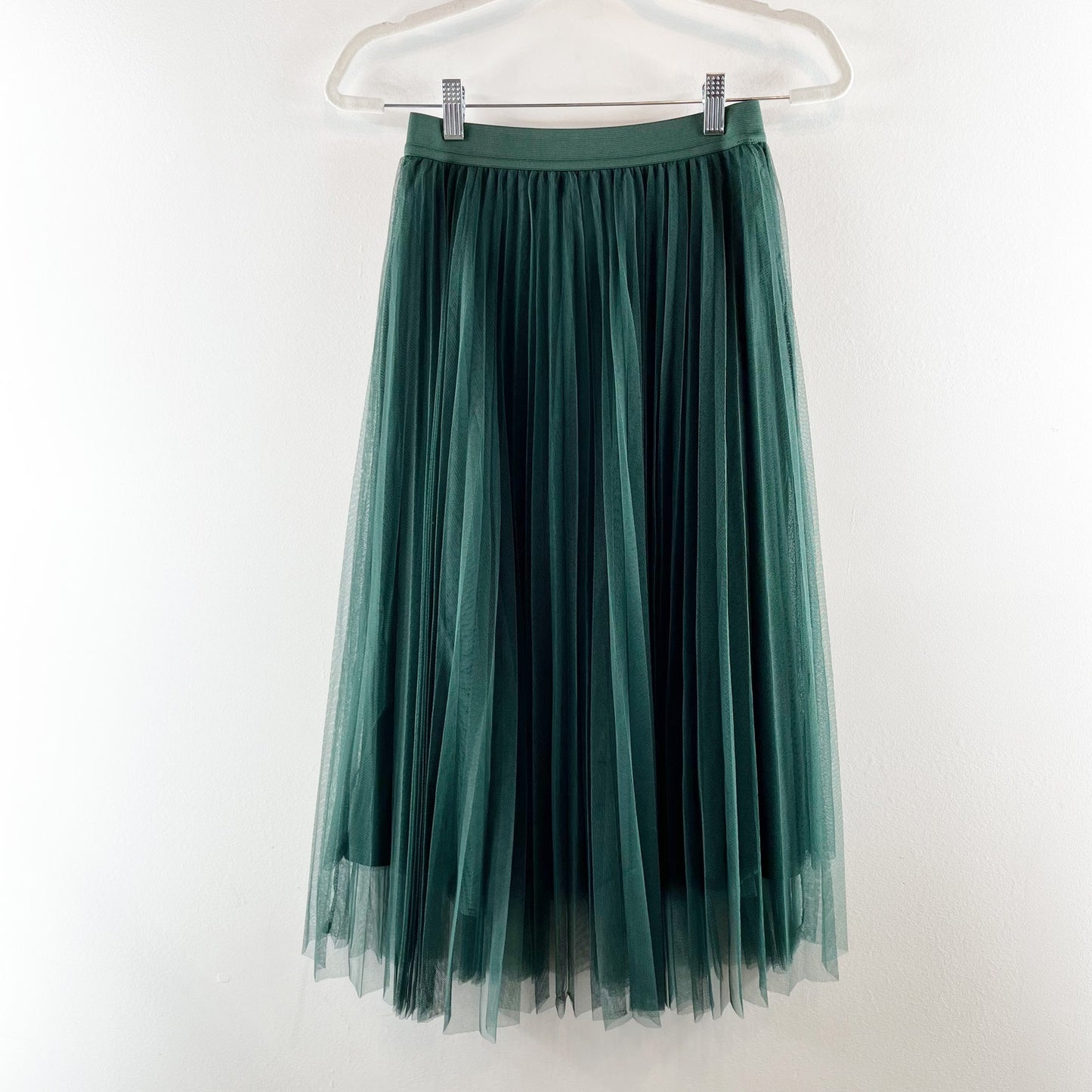 Lucy Paris Vienna Pleated Tulle Midi Skirt Hunter Green Small