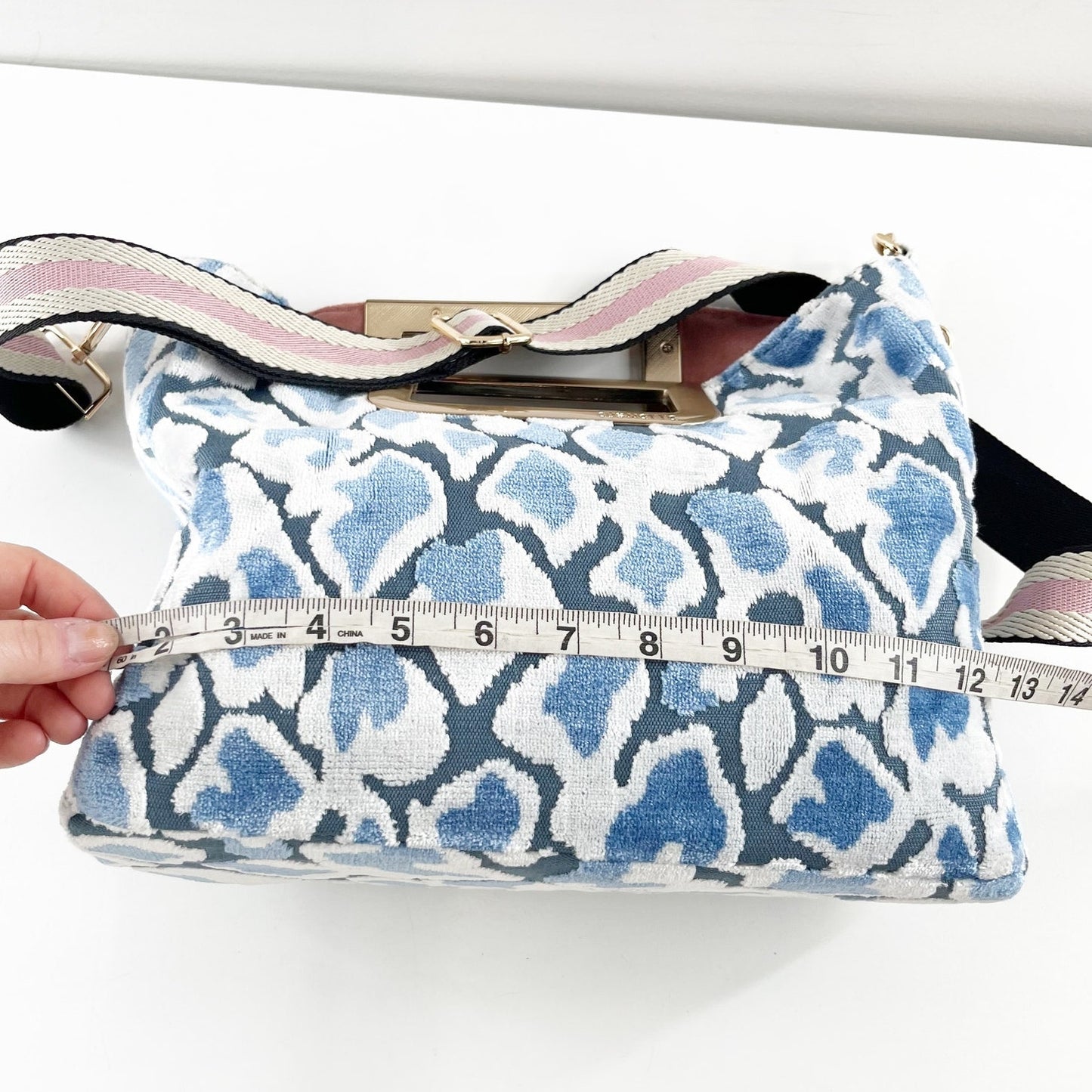 Cushette Dutchess Crossbody Velvet Purse Handbag Blue White