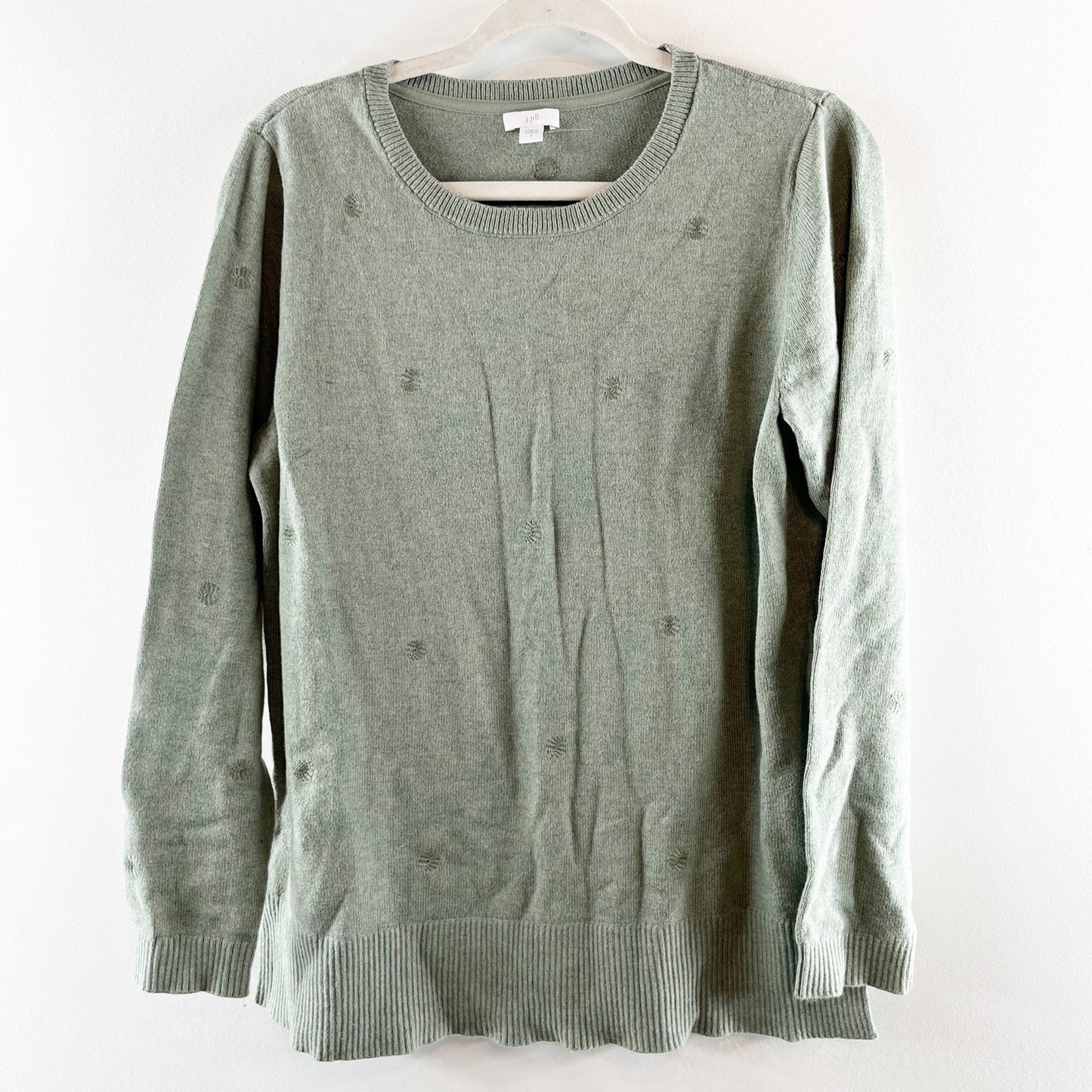 J. Jill Crewneck Dot Embroidered Sweater Seedling Heather Green Small