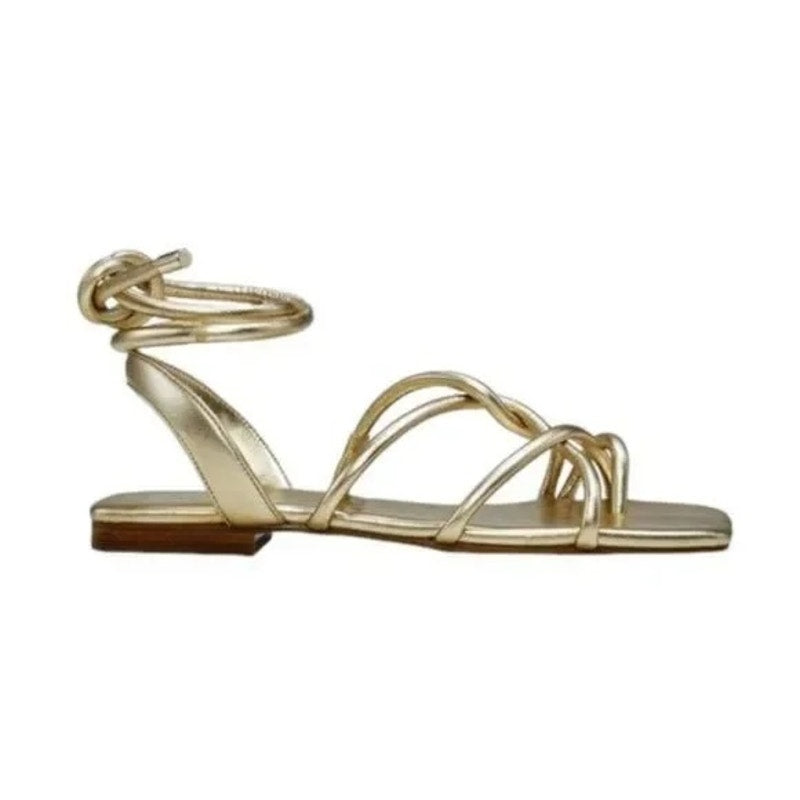 Vince Camuto Alminda Metallic Ankle Wrap Strappy Square Toe Sandals Gold 8.5