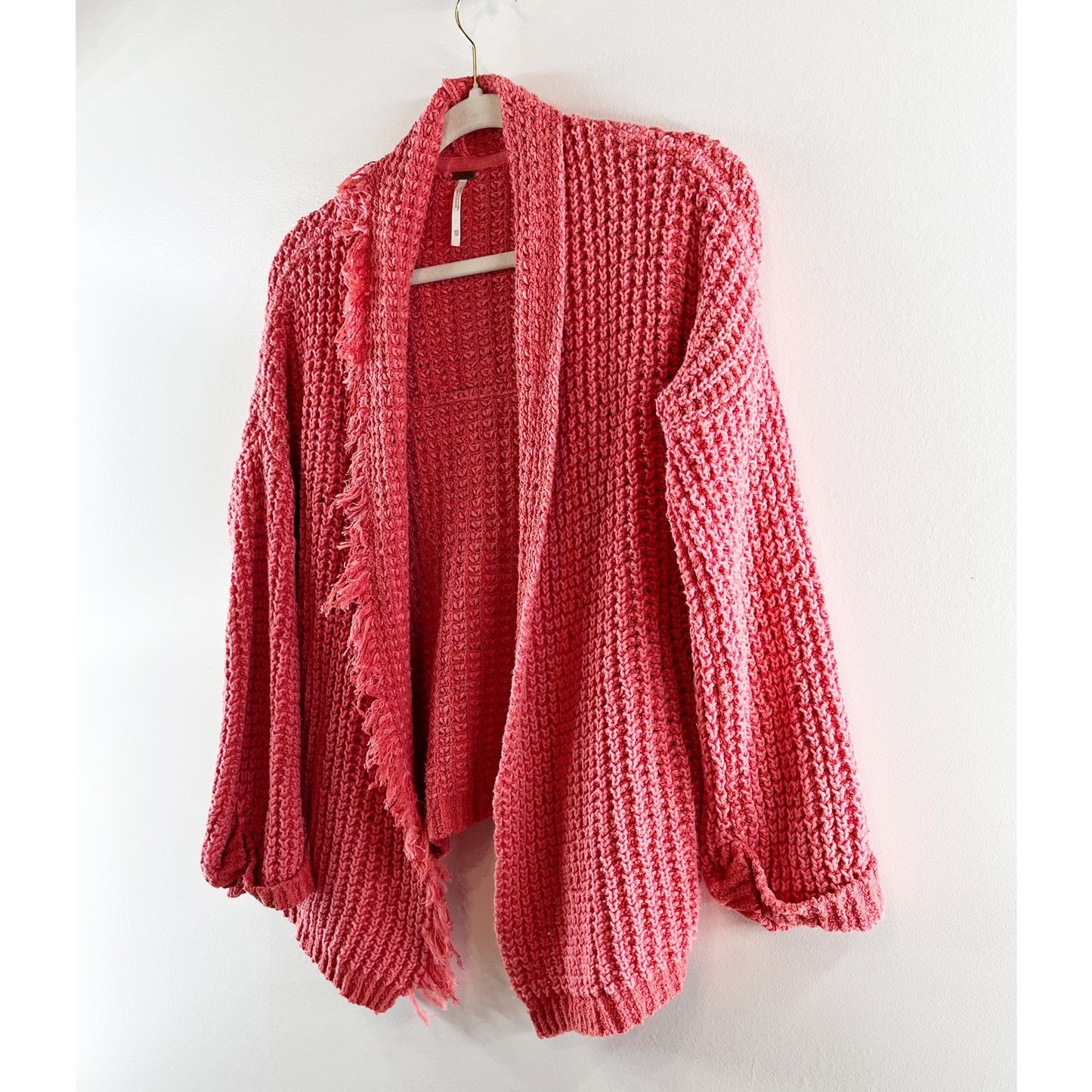 Free People I'll Be Around Chunky Fringe Cardigan Sweater Coral Pink XS