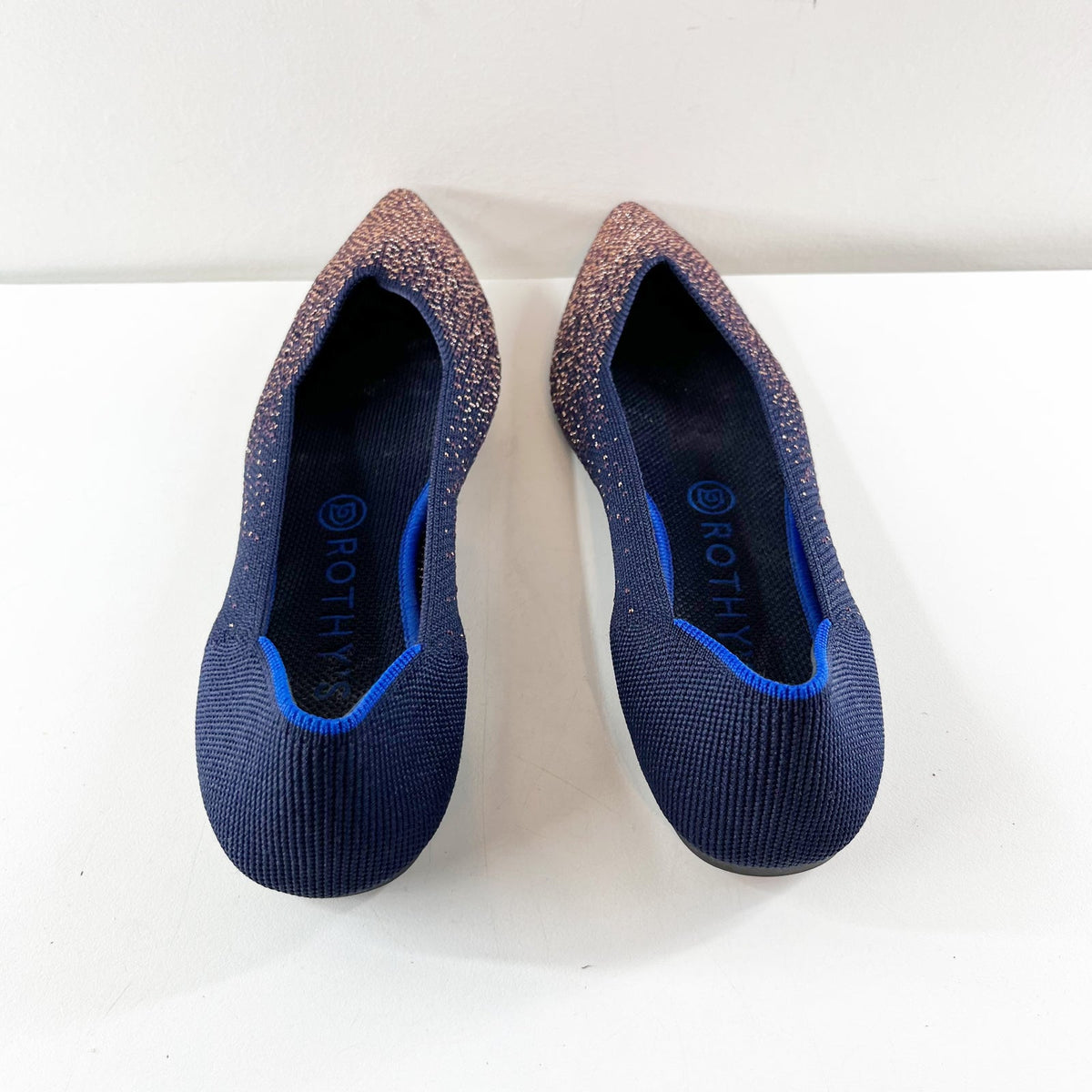 Rothy's Ombre Knit The Point Slip On Flat Shoes Midnight Blue Metallic 8.5