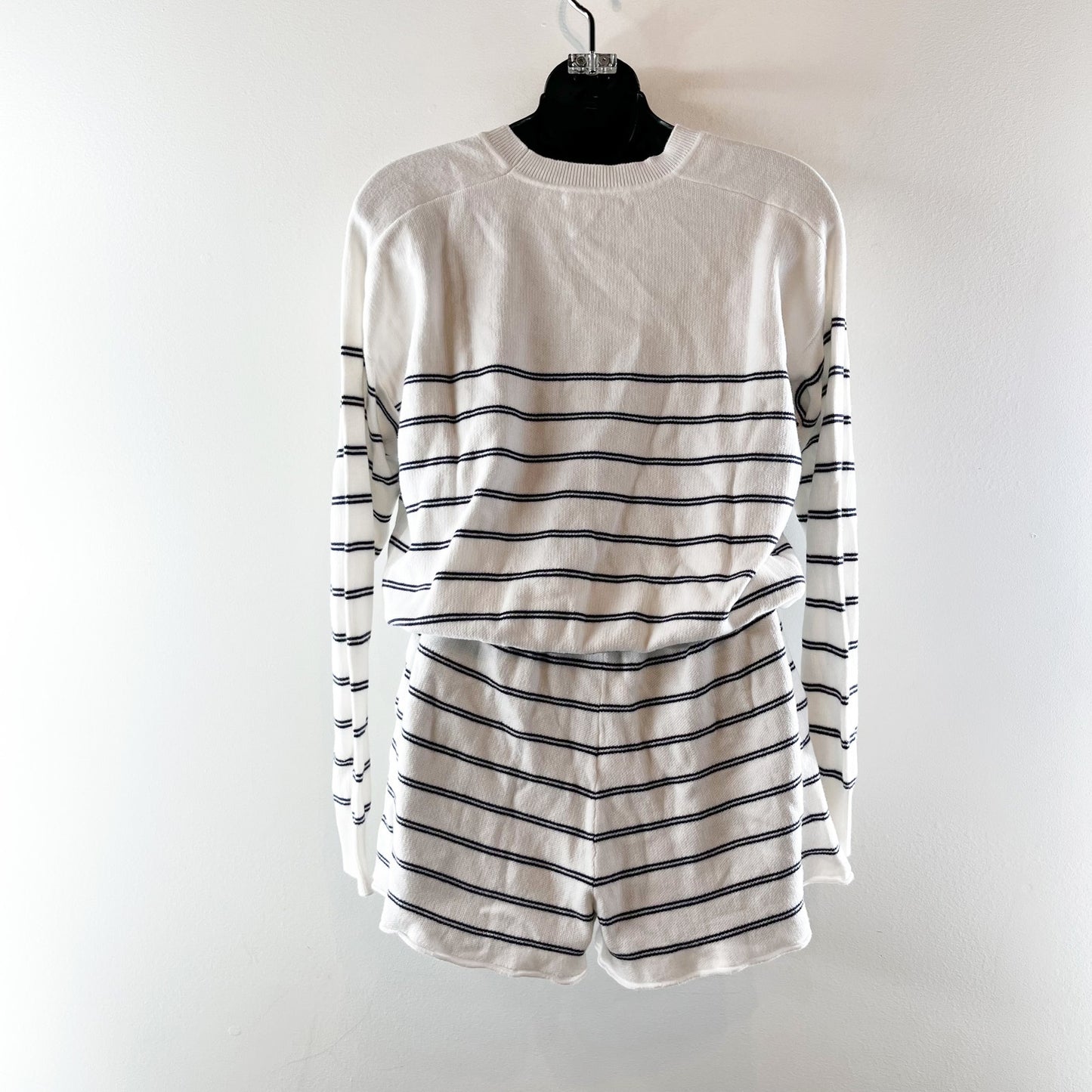 One Grey Day Striped Long Sleeve Pullover with Matching Shorts White Black XS/S