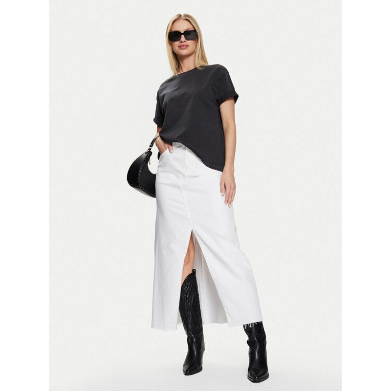 GAP Cotton A Line Raw Hem Slit Denim Midi Skirt White 2 / 26