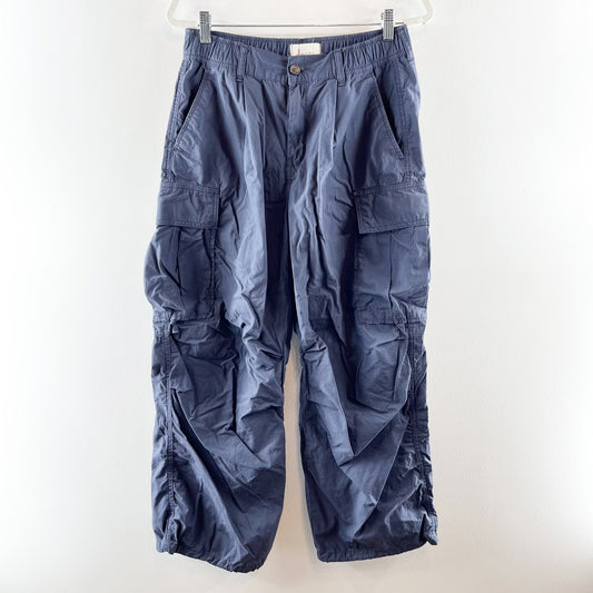Anthropologie High Rise Baggy Cargo Parachute Pants Blue 28
