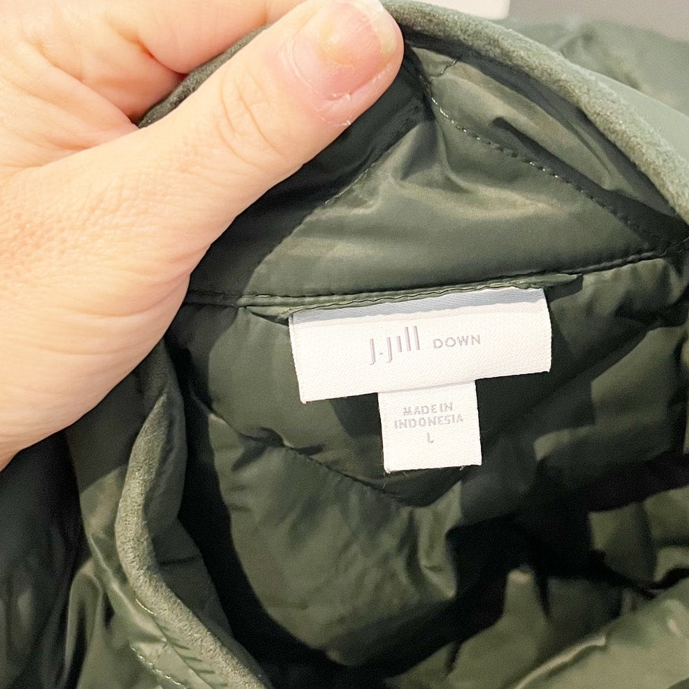 J. Jill Longline Down Quilted Puffer Coat Jacket Green Large