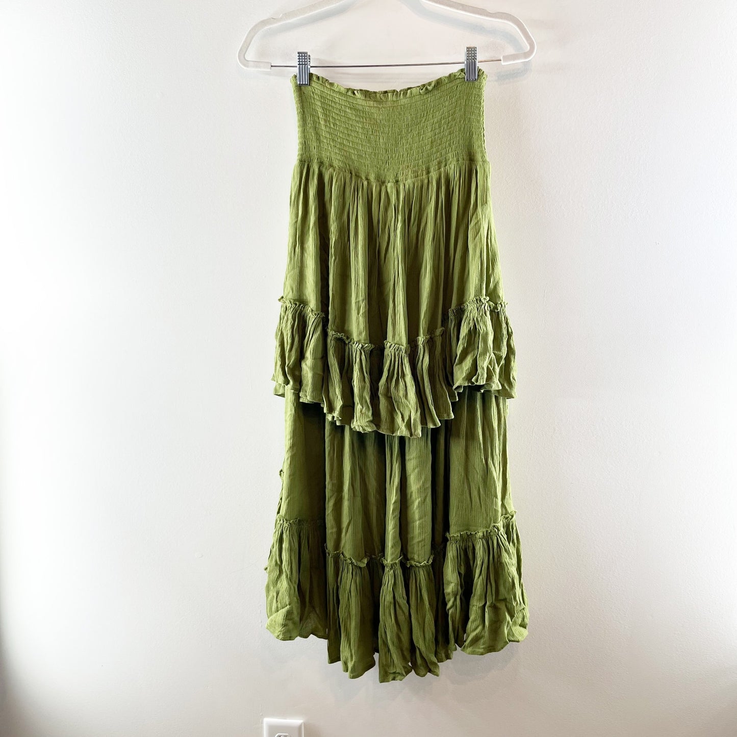 Free People Convertible Ruffle Tiered Maxi Skirt Endless Summer Green XS